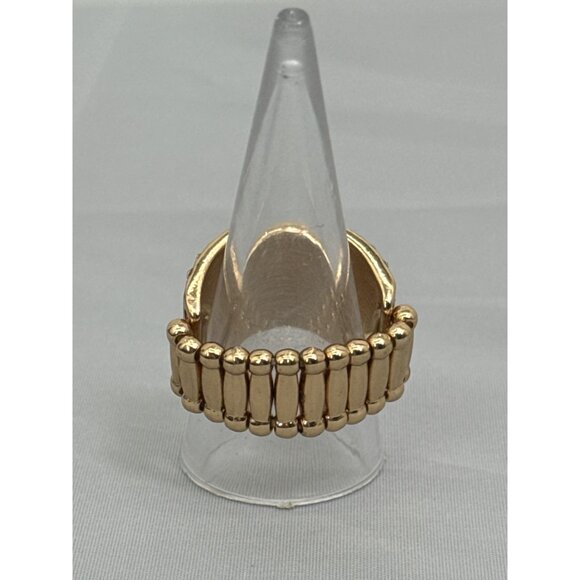 Gold-Tone Statement Ring With Rhinestones & Textured Detail - Picture 5 of 6